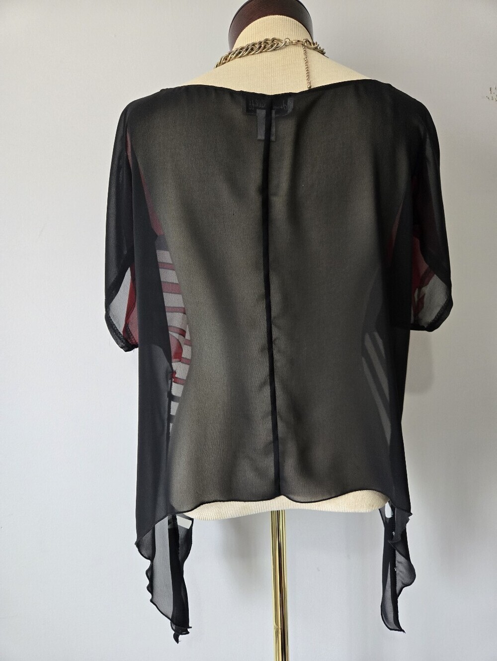 Joseph Ribkoff Crop Red, Black & White Abstract Print Sheer Top. Size 4 - Picture 7 of 10